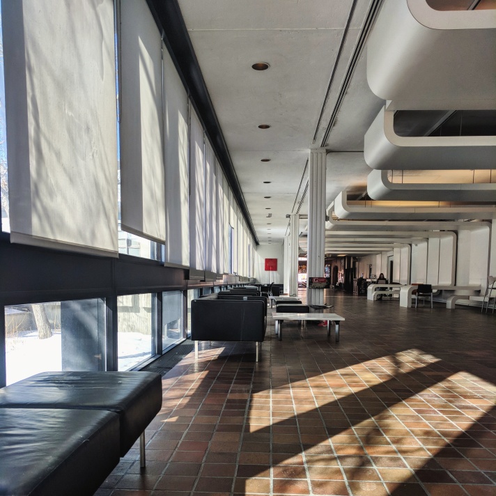 This image shows the hallway outside Social Sciences building on the University of Calgary campus.